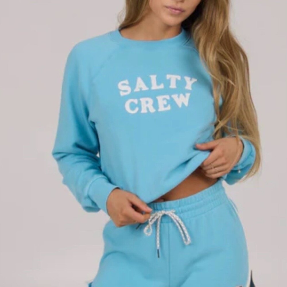 Salty Crew Women's First Mate Crewneck Pullover Sweatshirt Blue Logo M